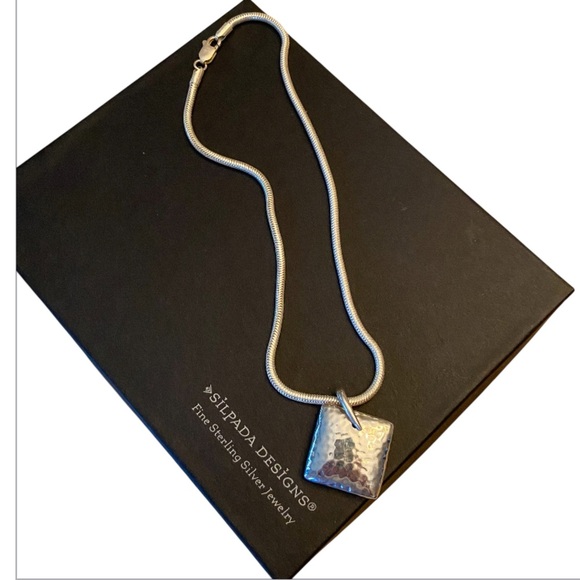 Silpada sterling silver hammered square Pendant on sterling silver 16” necklace - Picture 1 of 7